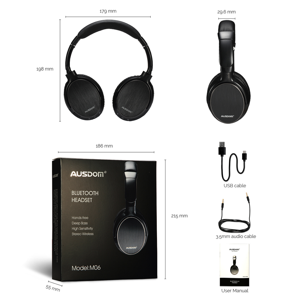 36Pcs/Lot AUSDOM M06 High Fidelity Over-ear Bluetooth Headphone with Microphone-16