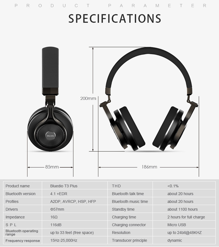 BLUEDIO T3 Plus Bluetooth 4.1 3D Stereo Headset with Microphone / Micro SD Card Slot-20