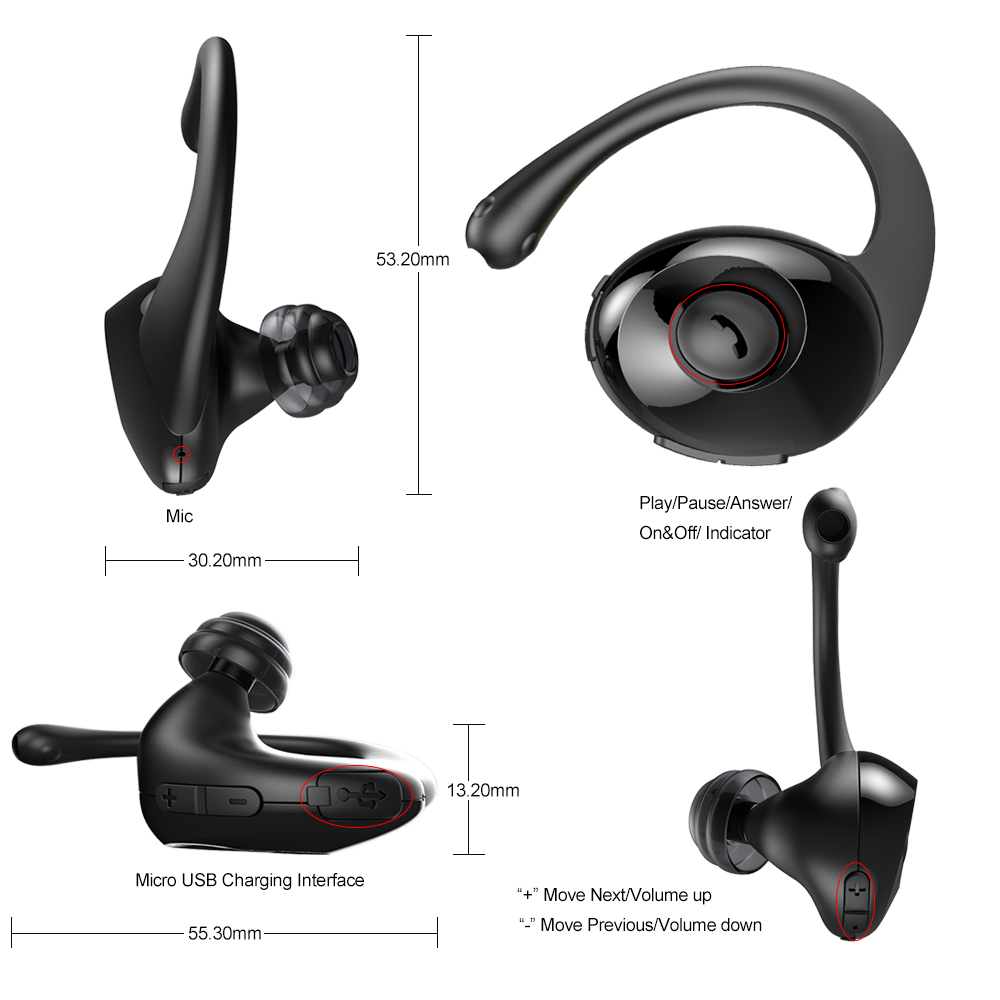 NEW BEE NB7 Snail Wireless In-Ear Bluetooth Earphone Neckband Sport Headset With Mic (CE/FCC/RoHS) - Black-2