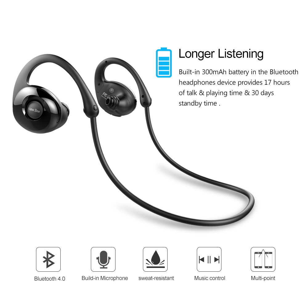 NEW BEE NB7 Snail Wireless In-Ear Bluetooth Earphone Neckband Sport Headset With Mic (CE/FCC/RoHS) - Black-6