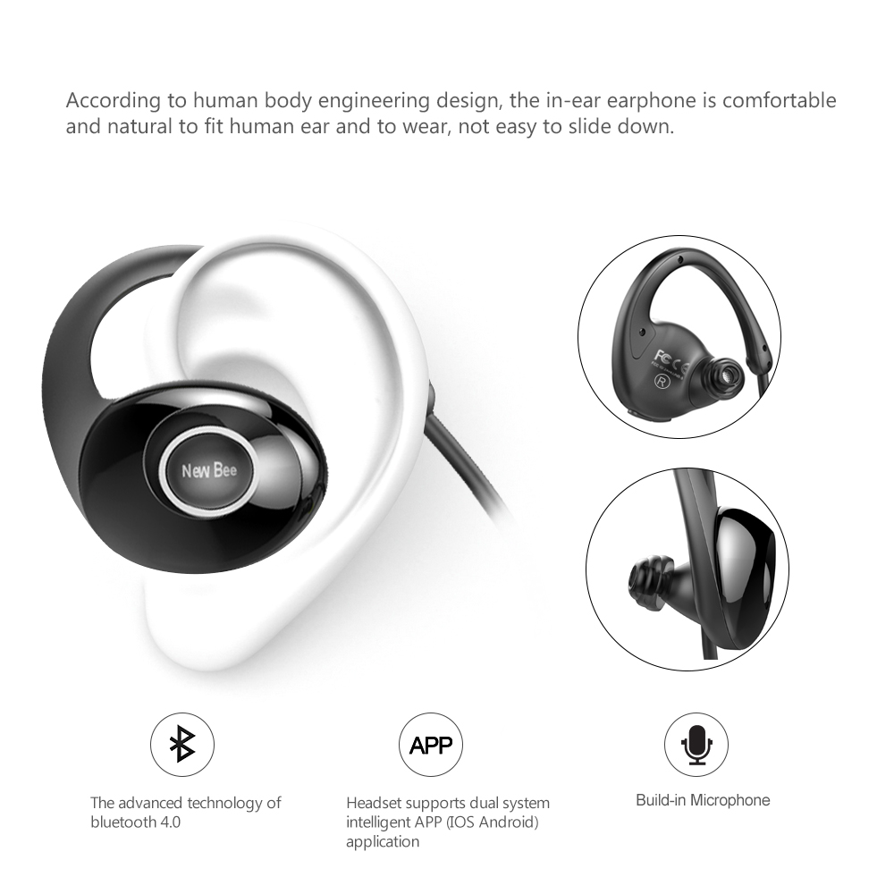 NEW BEE NB7 Snail Wireless In-Ear Bluetooth Earphone Neckband Sport Headset With Mic (CE/FCC/RoHS) - Black-11