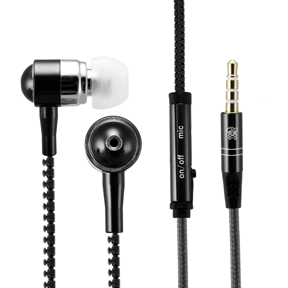 HAT PRINCE Zipper Shape 3.5mm In-ear Earphone Headset with Mic for iPhone Samsung - Black-1