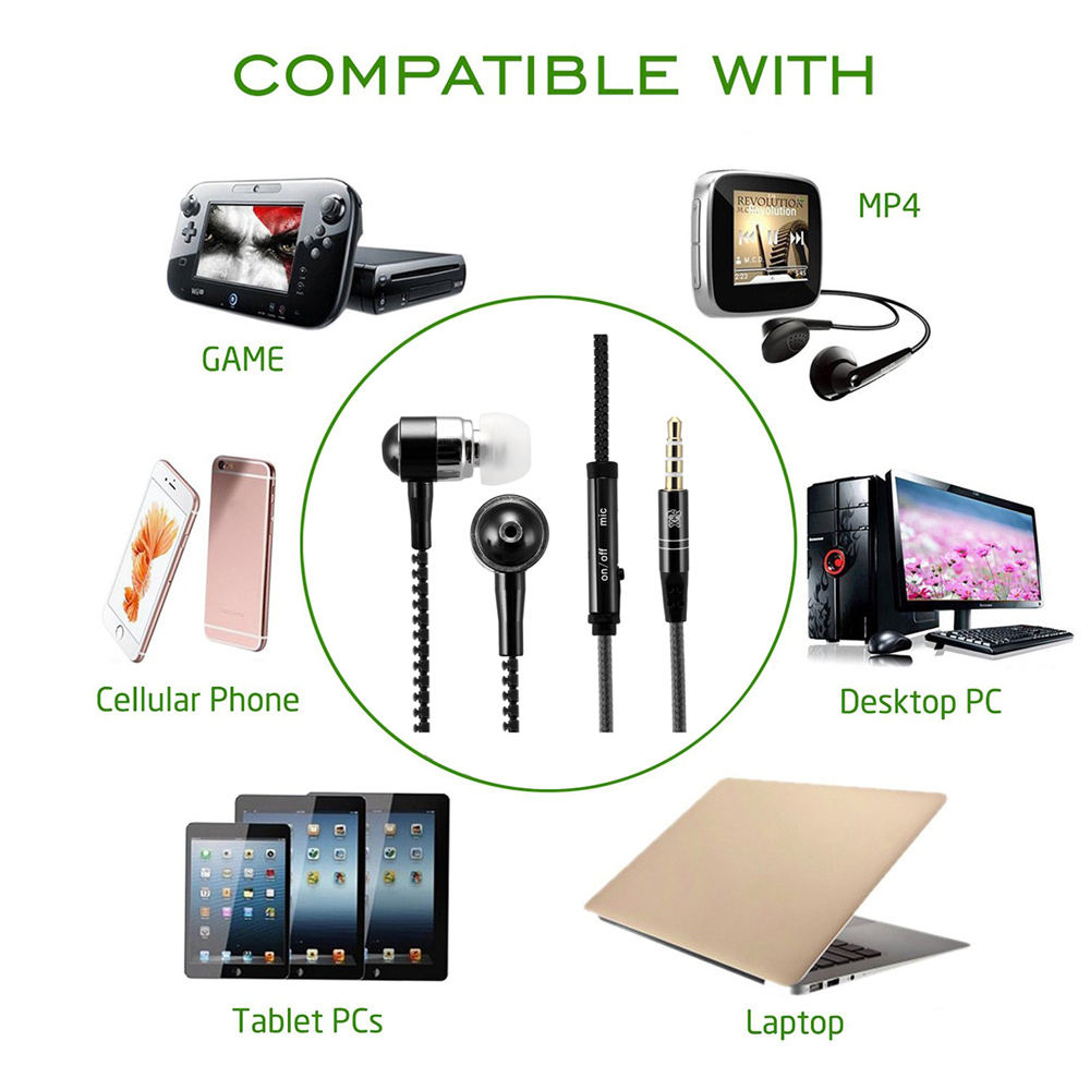 HAT PRINCE Zipper Shape 3.5mm In-ear Earphone Headset with Mic for iPhone Samsung - Black-4