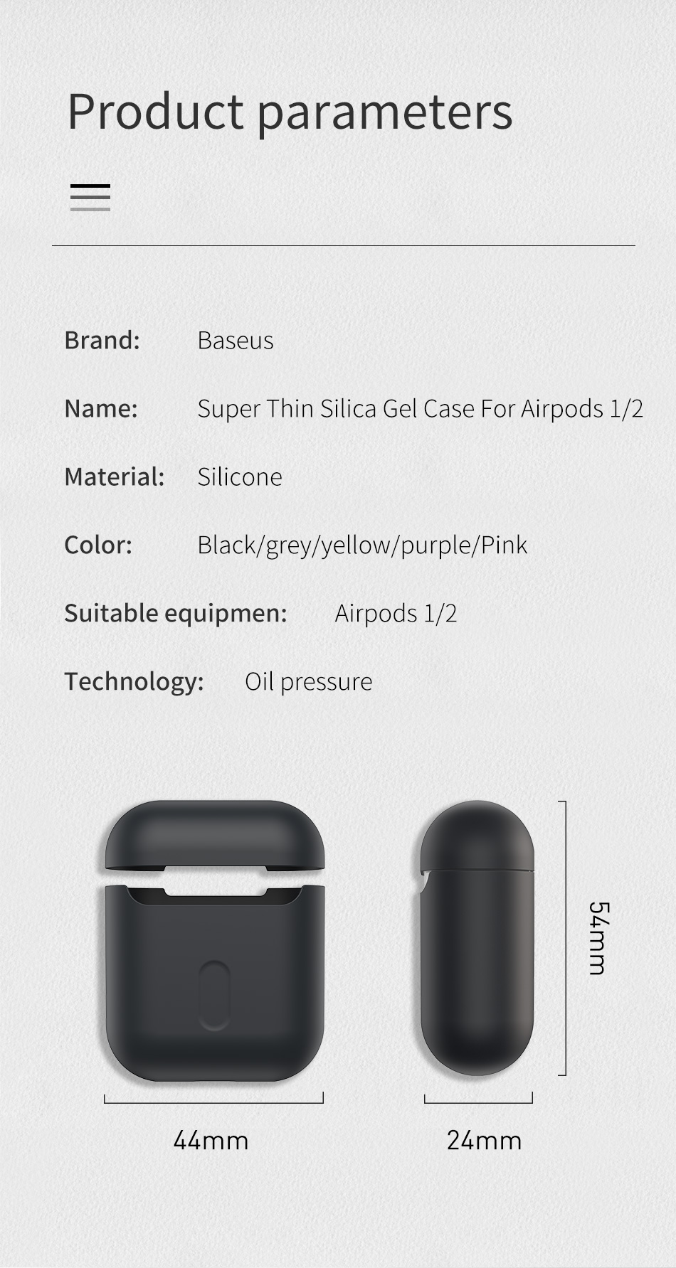 Custodia Protettiva In Silicone Ultrasottile Baseus Per AirPods Con Custodia Di Ricarica (2016) / AirPod Con Custodia Di Ricarica (2019) - Grigio