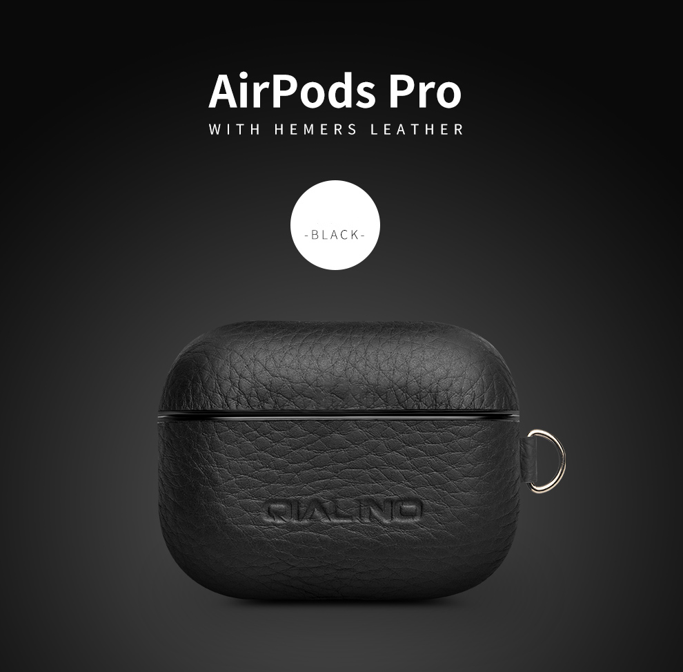 Qialino Para Apple Airpods Pro Threappone A Prueba De Golpes Auricular Cuadro Protector Funda De Cuero De Piel De Vaca - Negro