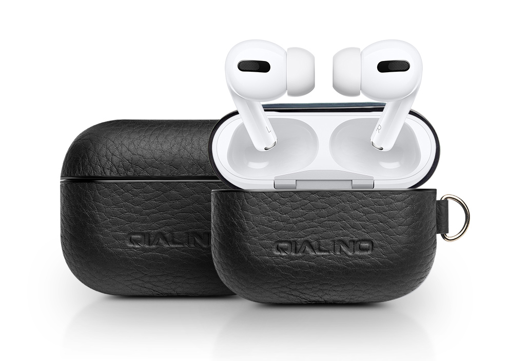 Qialino Для Apple Airpods Pro Ударопрочный Стиль Наушники Зарядная Коробка Защитная Крышка Кожаный Кожаный Чехол - Чернить