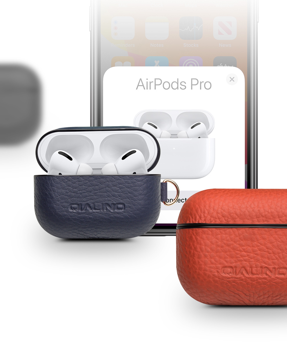 Qialino Para Apple Airpods Pro Threappone A Prueba De Golpes Auricular Cuadro Protector Funda De Cuero De Piel De Vaca - Negro