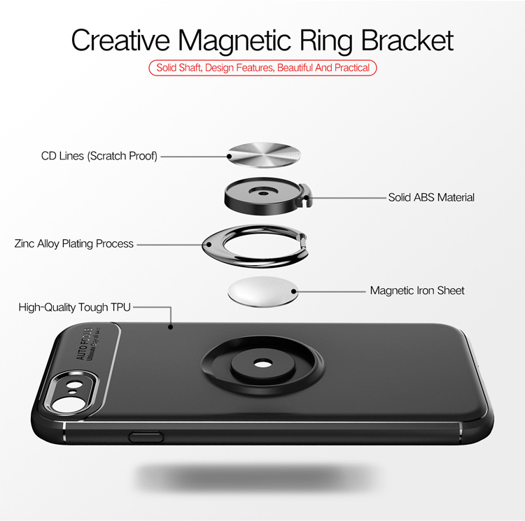 Magnetischer Fingerring-kickstand TPU Back Hülle Für Iphone 7/8/SE (2022)/SE (2020) 4,7 Zoll - Schwarz + Grau