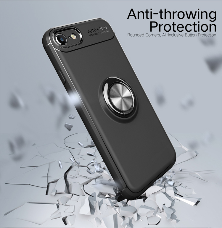 Magnetischer Fingerring-kickstand TPU Back Hülle Für Iphone 7/8/SE (2022)/SE (2020) 4,7 Zoll - Schwarz + Grau