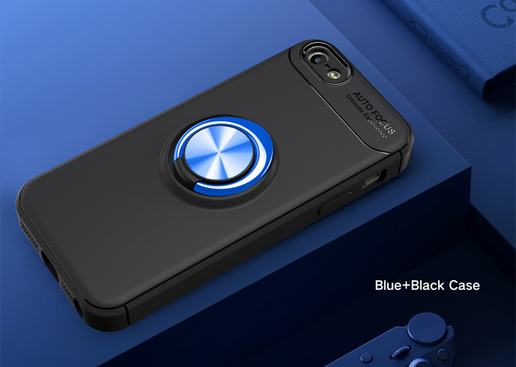 Custodia Per Telefono TPU Per Kickstand Anello Anti-drop Per Iphone Se/5s/5 Piastra di Ferro Magnetico in Metallo Integrato - Nero / Grigio