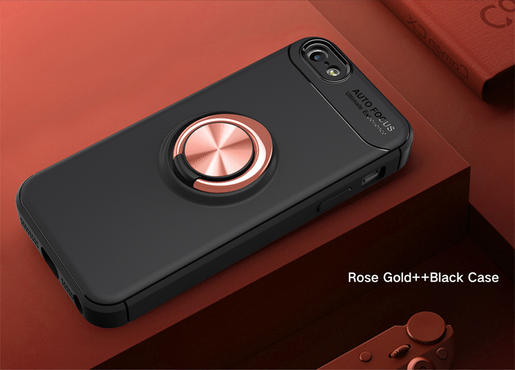 Anti-drogen-ring-kickstand-tpu-telefonhülle Für Iphone Se/5s/5 Eingebaute Metallmagnet-eisenplatte - Schwarz / Grau