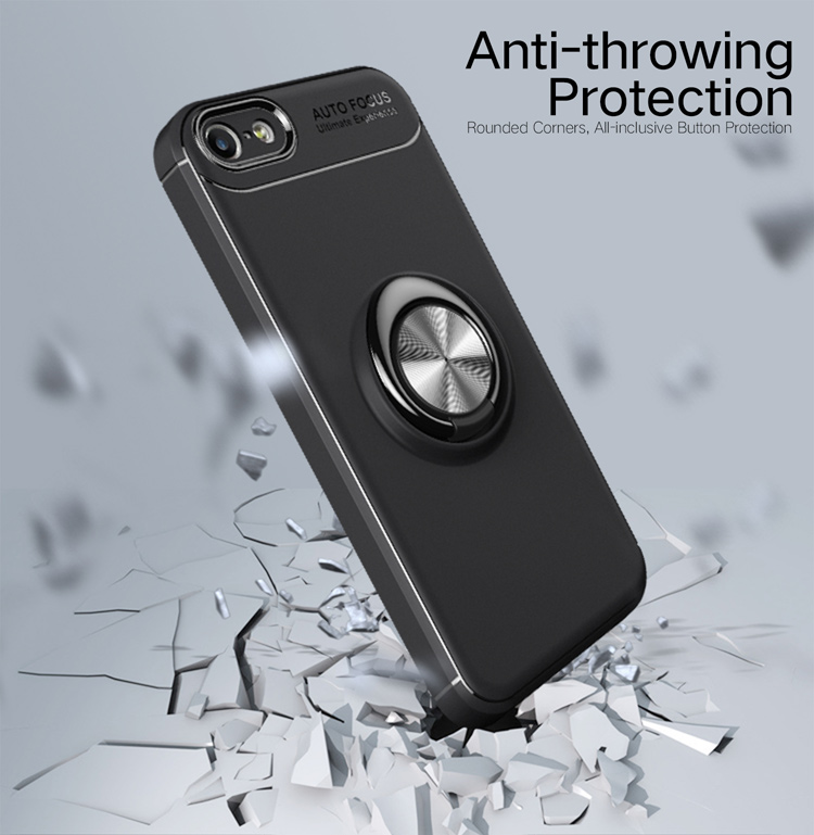 Custodia Per Telefono TPU Per Kickstand Anello Anti-drop Per Iphone Se/5s/5 Piastra di Ferro Magnetico in Metallo Integrato - Nero / Grigio