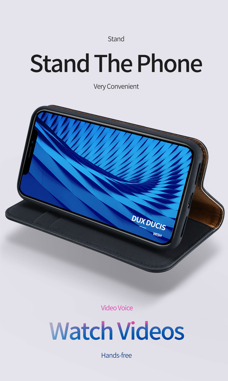 Dux Ducis Wish Series CNAS/CMA Certified Wallet Diseño de Soporte Ajustable Caja de Teléfono de Cuero Genuino Para Iphone X - Negro