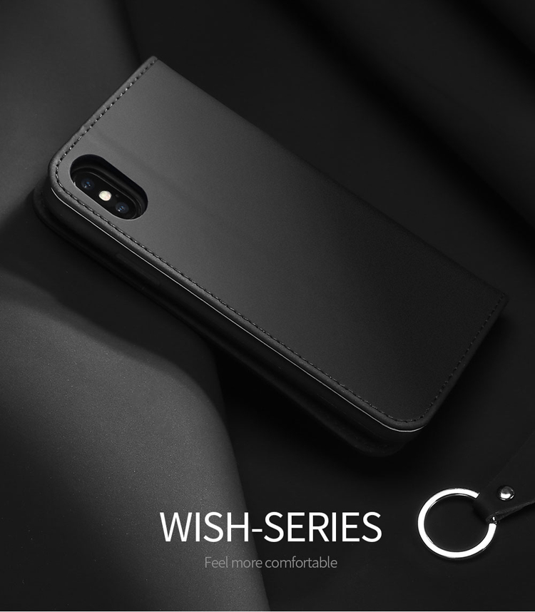 CNAS DUX DUCIS Wish Series / Diseño de Soporte Ajustable de Billetera Certificado CMA Case de Teléfono de Cuero Genuino Para Iphone X - Rojo