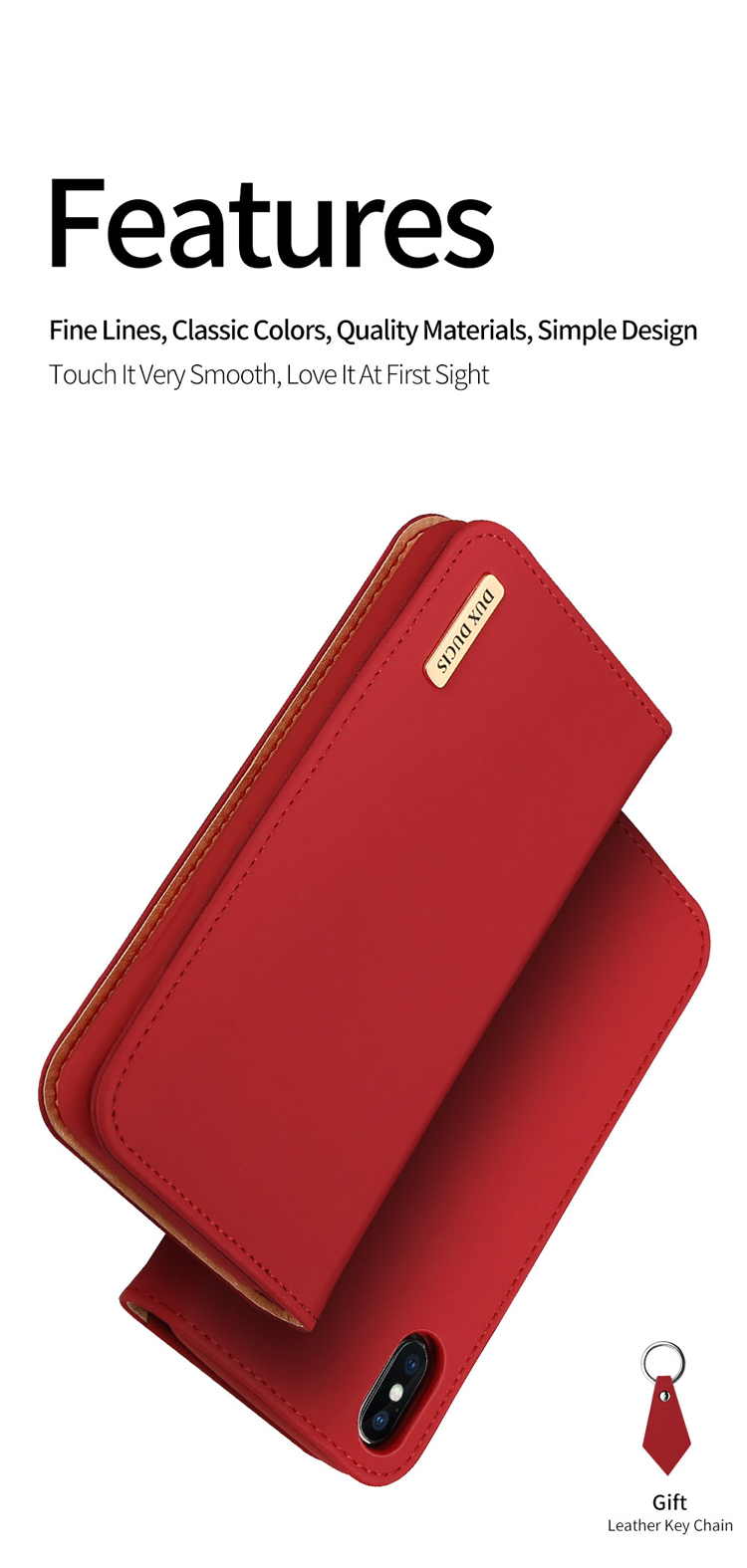 Dux Ducis Wish Series Cnas / CMA -zertifizierte Brieftasche Verstellbares Stand Design Echtes Leder -telefonhülle Für Iphone X - Rot