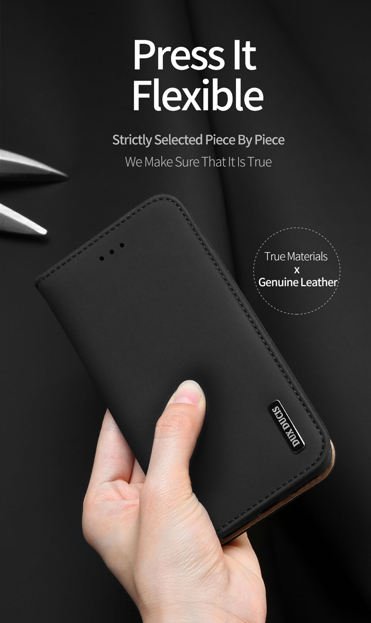 Dux Ducis Wish Series Просмотр Подставки Подлинного Кожаного Кошелька Flip Folio Magnetic Phone Case Для Iphone 7/8/SE (2020)/SE (2022) - Черный