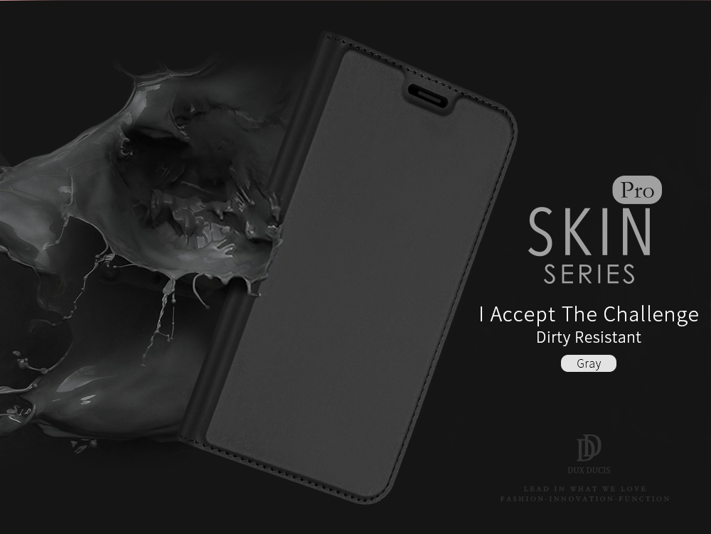 Dux Ducis Skin Pro Series Soporte de Tarjetas de Cuero Case Móvil Anti-Scratch Slim TPU Inner Para Iphone XR 6.1 Pulgadas - Gris Oscuro