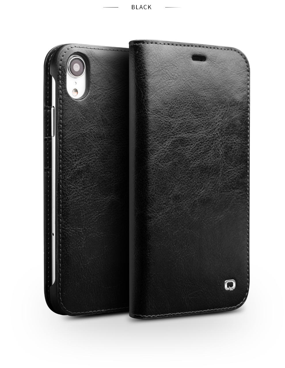 Case de Teléfono de Cuero de Piel de Vaca Qialino Para Iphone XR 6.1 Pulgadas, Protección Completa Folio Flip Wallet Cubierta Móvil - Marrón