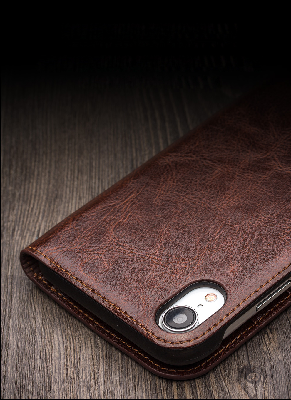 Case de Teléfono de Cuero de Piel de Vaca Qialino Para Iphone XR 6.1 Pulgadas, Protección Completa Folio Flip Wallet Cubierta Móvil - Marrón