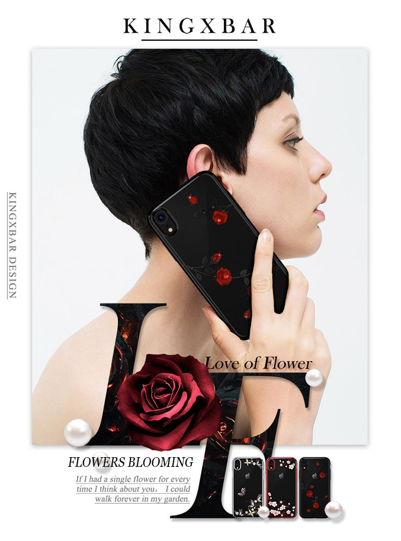 KINGXBAR Love of Flower Rhinestone Plated PC Case for iPhone XR 6.1 inch - Roses-1