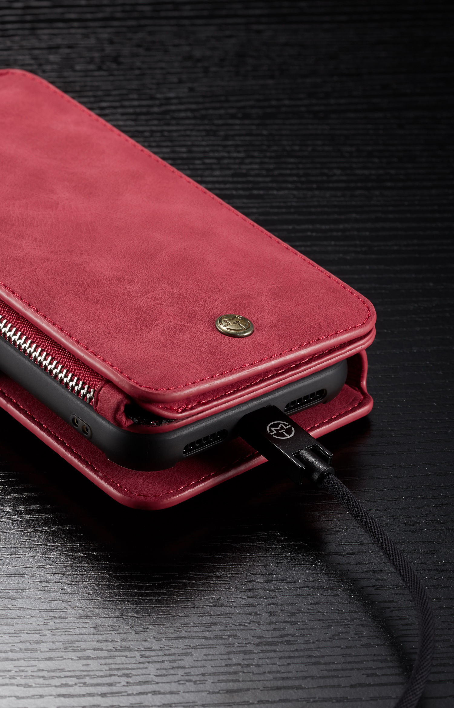 Serie Caseme 007 Stachibile Custodia a Guscio in Pelle Split Per Cerniera da 2 in 1 Per Iphone XR 6.1 Pollici - Rosso