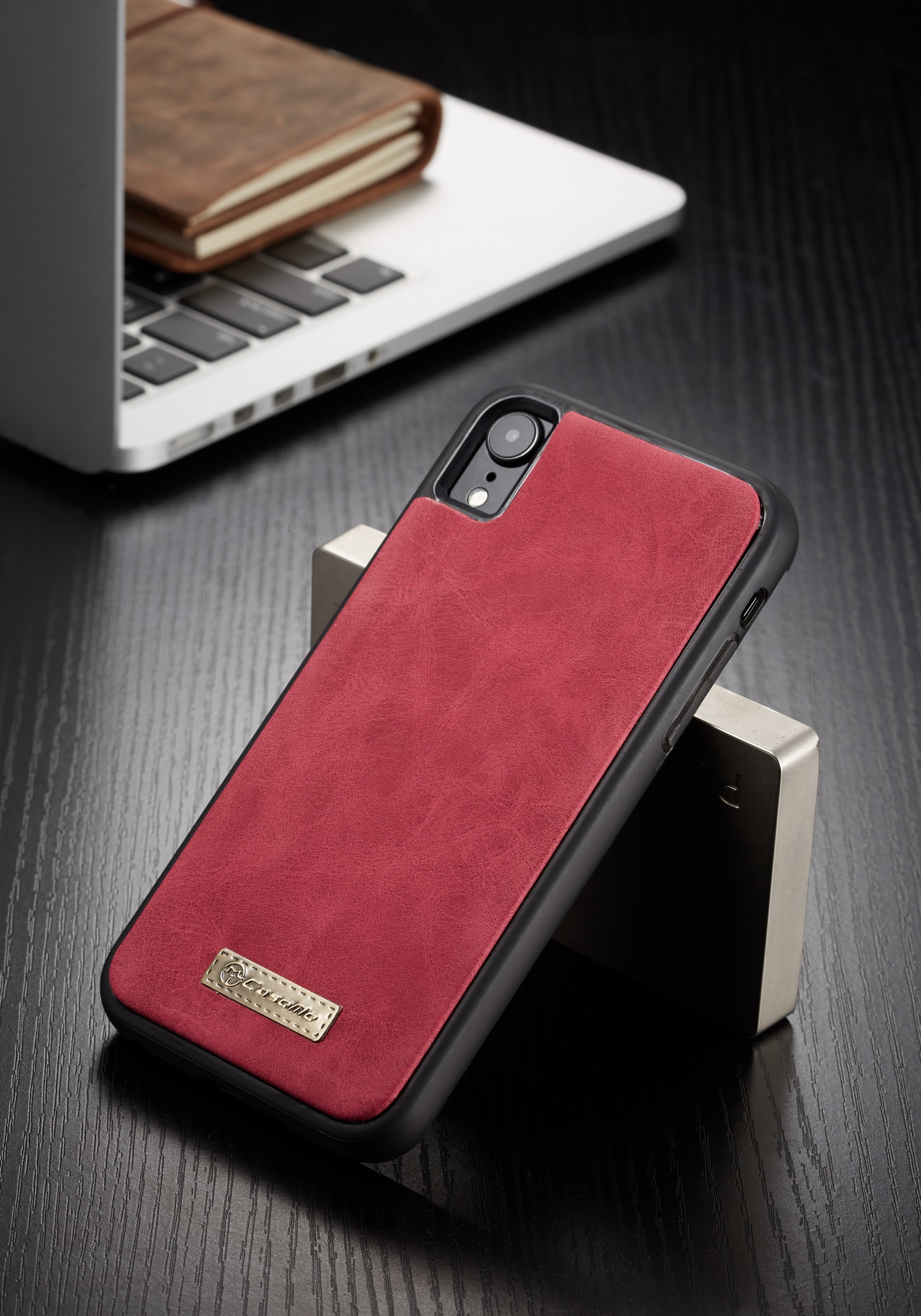 Serie Caseme 007 Stachibile Custodia a Guscio in Pelle Split Per Cerniera da 2 in 1 Per Iphone XR 6.1 Pollici - Rosso