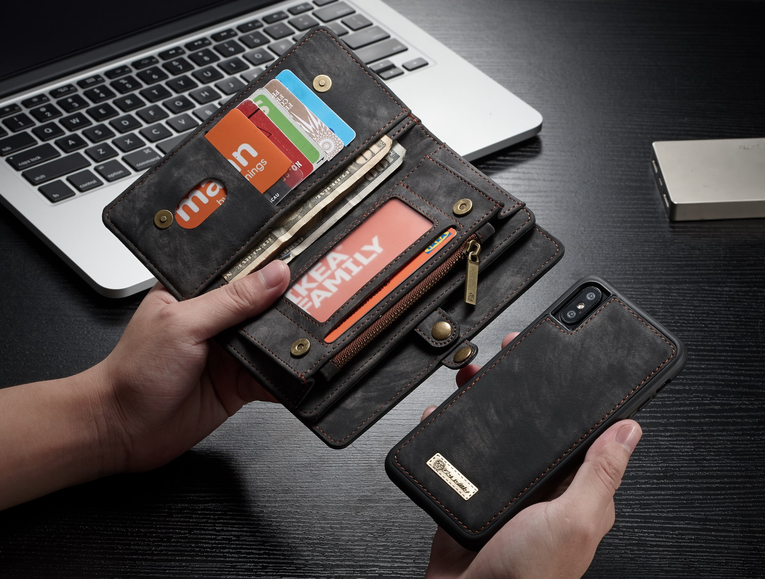 Caseme Vintage PU Leder Abnehmbar 2-in-1 Multi-slot Wallet-telefonabdeckung Für Iphone xs 5,8 Zoll - Rot