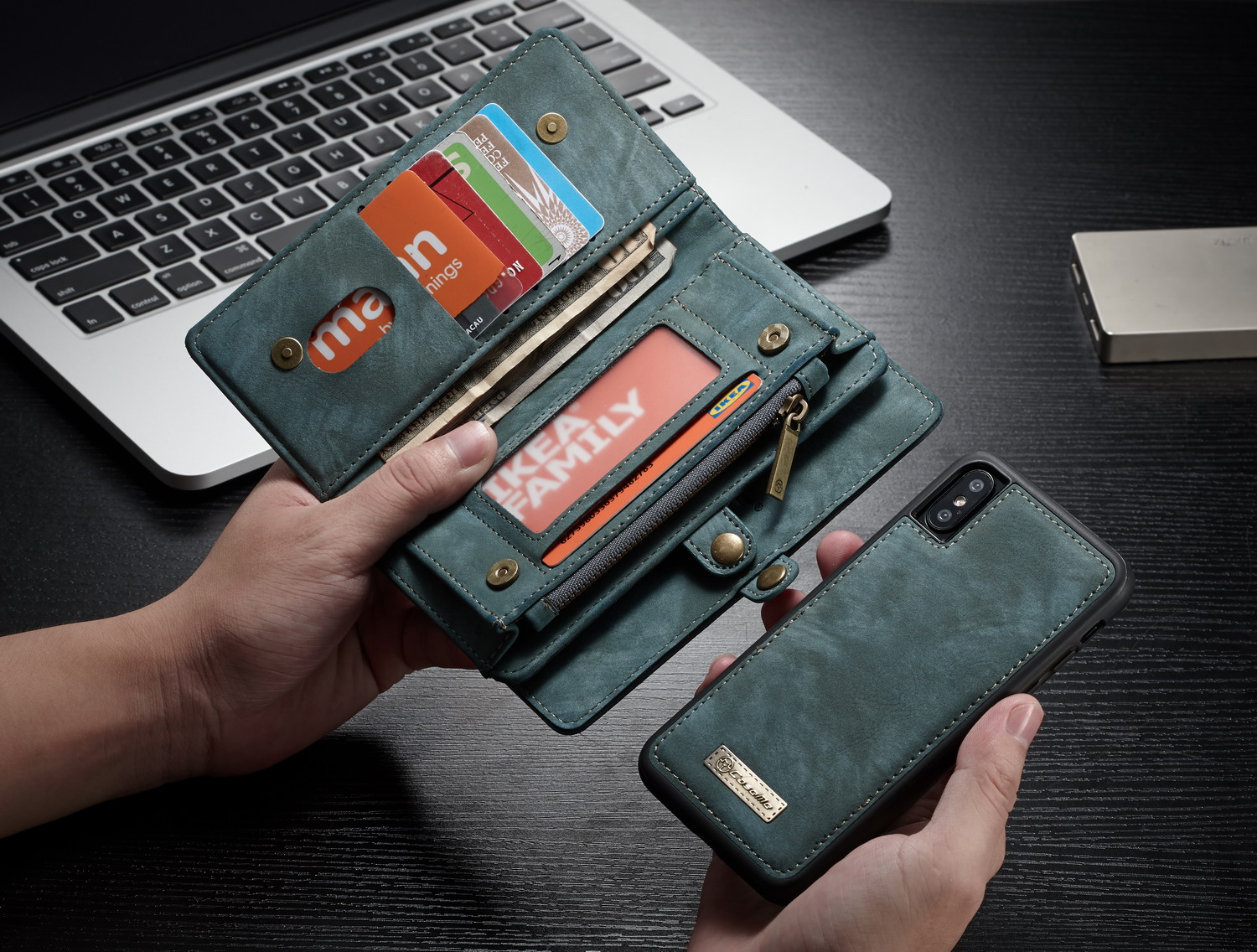 Caseme Vintage PU Leder Abnehmbar 2-in-1 Multi-slot Wallet-telefonabdeckung Für Iphone xs 5,8 Zoll - Rot