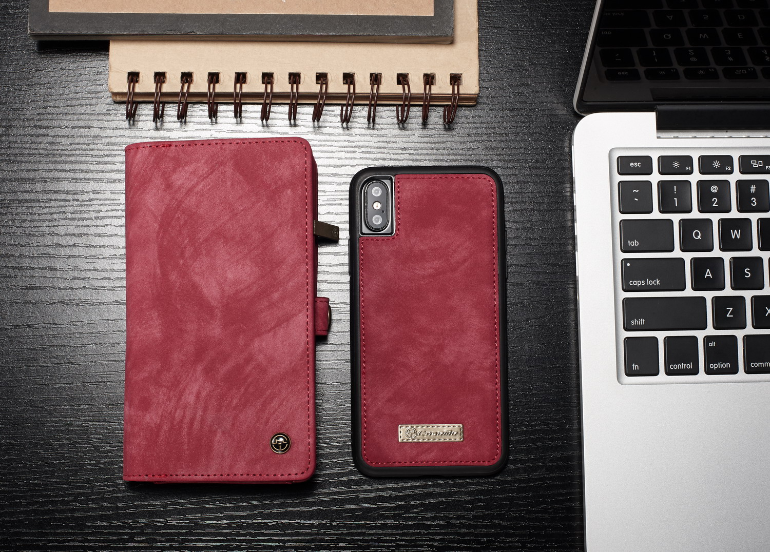 Caseme Vintage PU Leather Desmontable 2 en 1 Billetera Múltiple Billetera Cubierta de la Portada de Teléfono Móvil Para Iphone xs 5.8 Pulgadas - Marrón