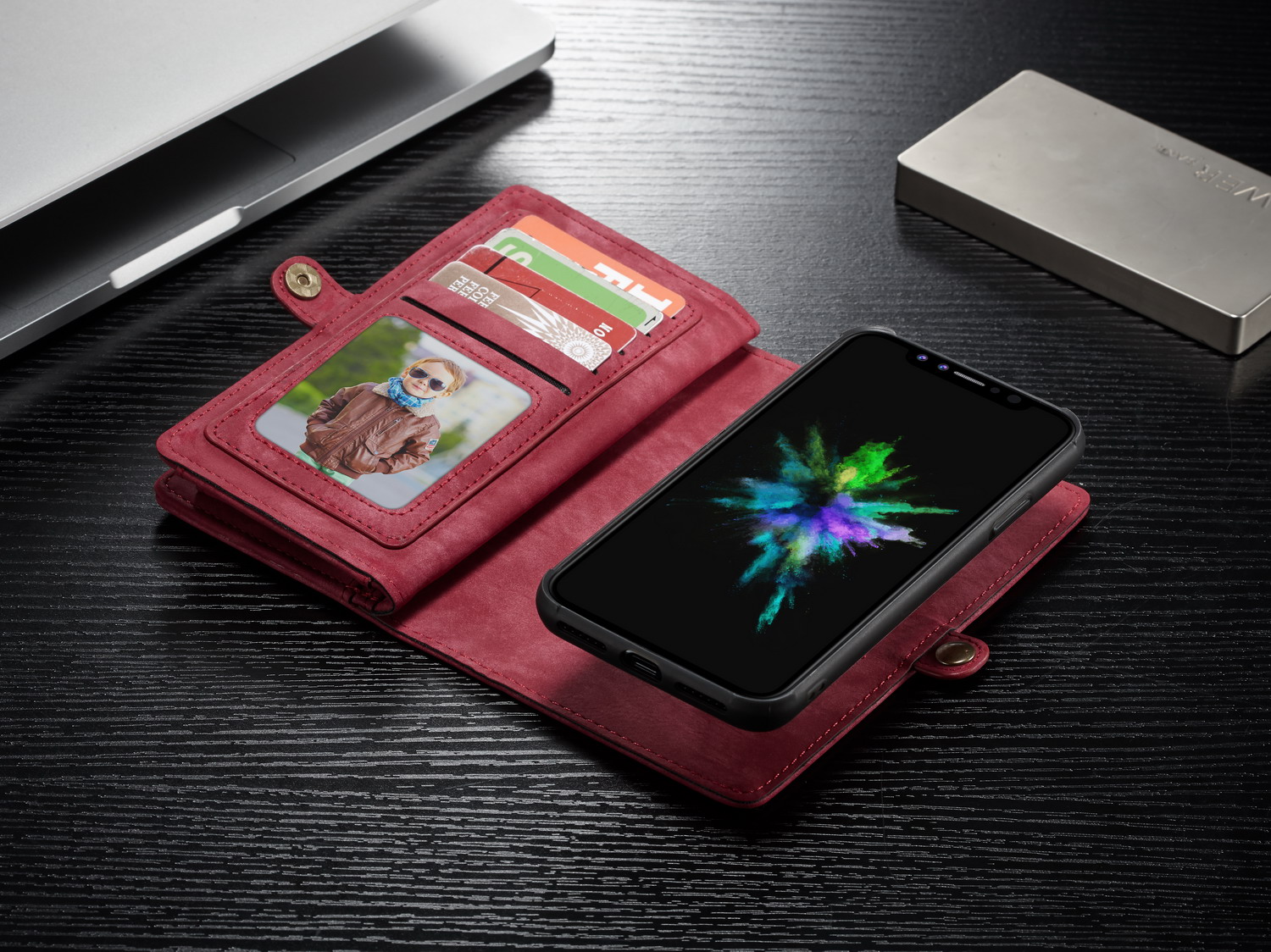 Coperchio Telefonico Per Telefoni Multi-slot da 2 in 1 Staccabile in Pelle PU Caseme Per Iphone xs 5,8 Pollici Per Iphone xs 5,8 Pollici - Rosso