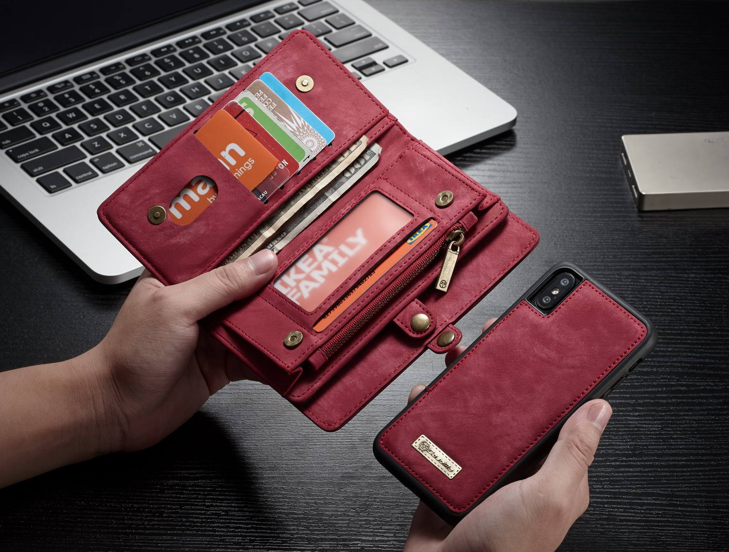 Coperchio Telefonico Per Telefoni Multi-slot da 2 in 1 Staccabile in Pelle PU Caseme Per Iphone xs 5,8 Pollici Per Iphone xs 5,8 Pollici - Rosso