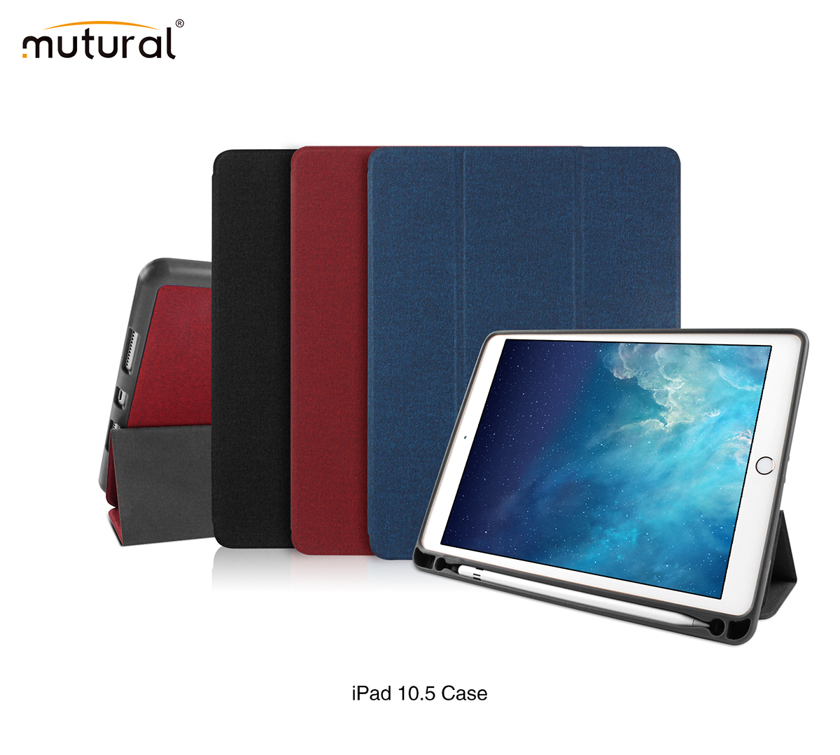 Muturat Smart Stand Jeans Texture Texture PU le Cuir pu Avec Une Fente de Stylo Pour Ipad Air 10.5 (2019) / Pro 10.5-pouces (2017) - le Noir