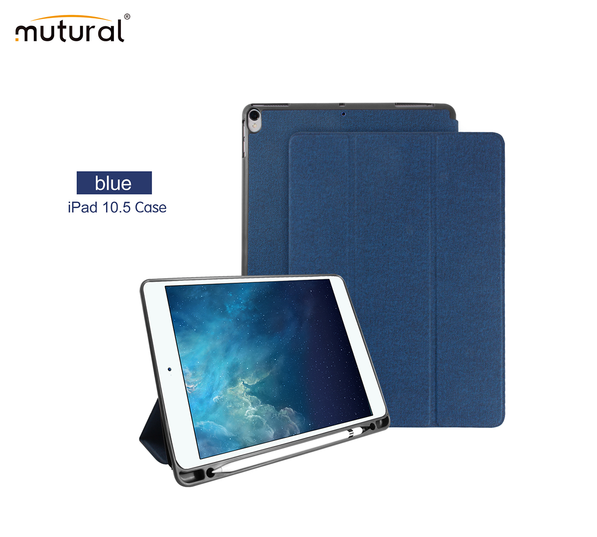 Mutural Smart Stand Jeans Texture PU Leather Con Ranura Para Pluma Para Ipad Air 10.5 (2019) / Pro 10.5 Pulgadas (2017) - Negro