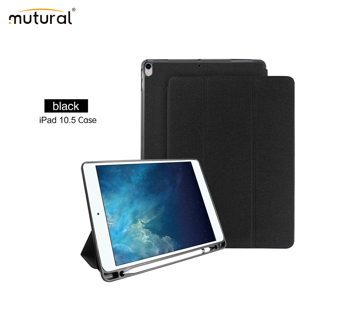 Muturat Smart Stand Jeans Texture Texture PU le Cuir pu Avec Une Fente de Stylo Pour Ipad Air 10.5 (2019) / Pro 10.5-pouces (2017) - le Noir