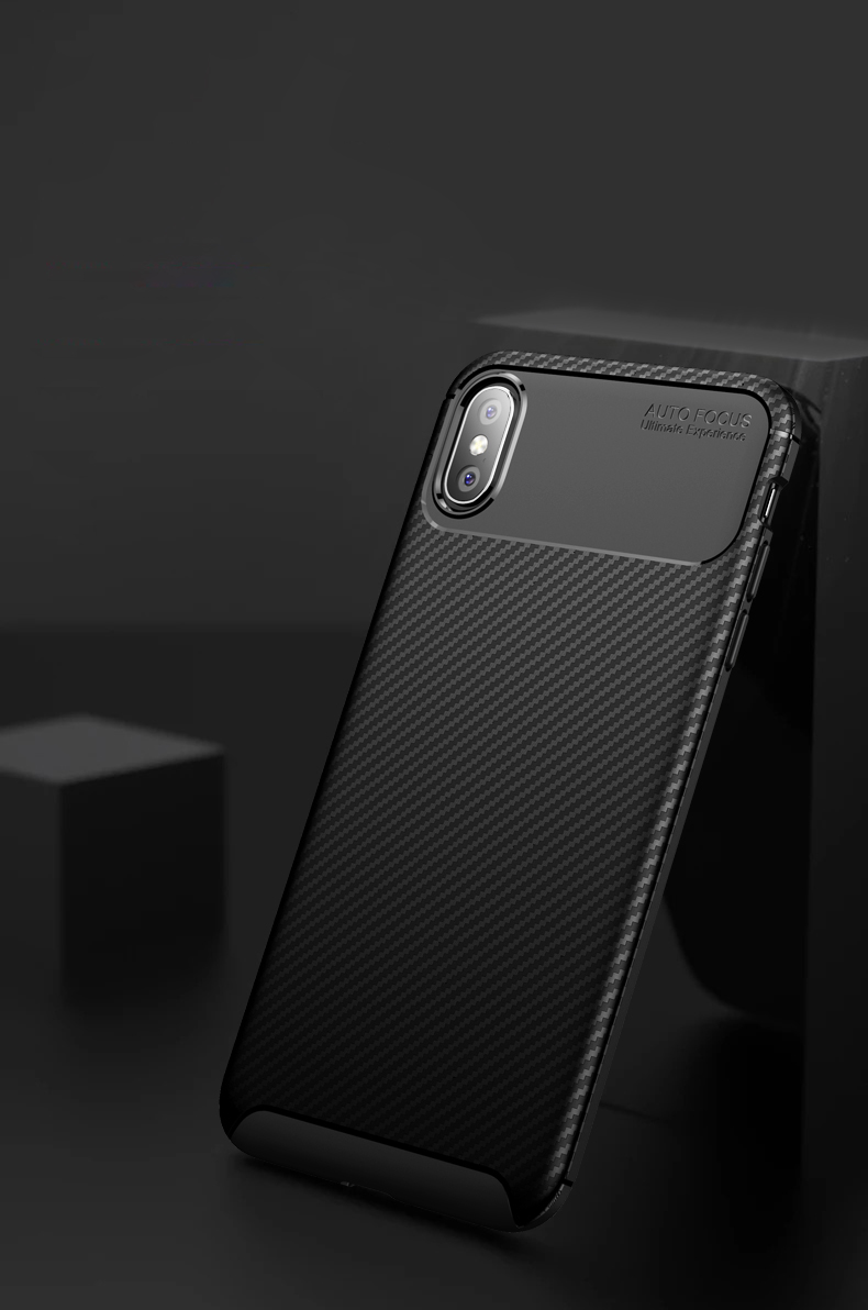 Étui TPU Pour Iphone XS Max 6,5 Pouces Série de Coléoptères en Fibre de Carbone TPU Protection Mobile Téléphone - le Noir