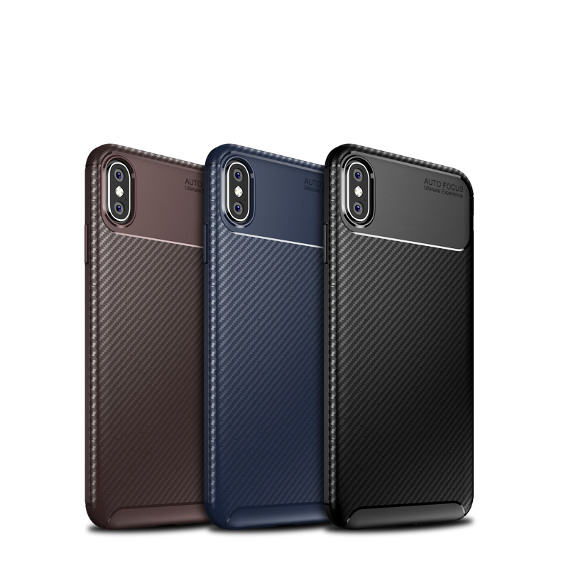 Caixa TPU Para Iphone XS Máximo de 6,5 Polegadas Série de Besouro de Fibra de Carbono TPU Protection Celular Tampa - Preto