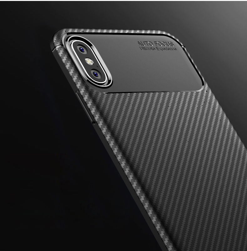 Caixa TPU Para Iphone XS Máximo de 6,5 Polegadas Série de Besouro de Fibra de Carbono TPU Protection Celular Tampa - Preto