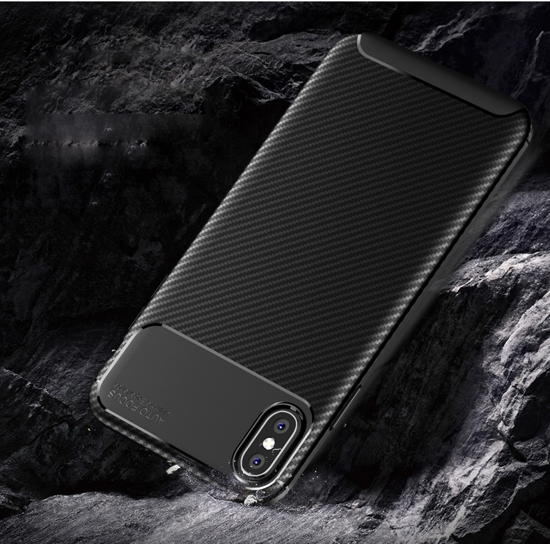 Case TPU Para Iphone XS Max 6.5 Pulgadas Serie de Escarabajo Fibra de Carbono Protección de TPU Cubierta de Teléfono Móvil - Negro