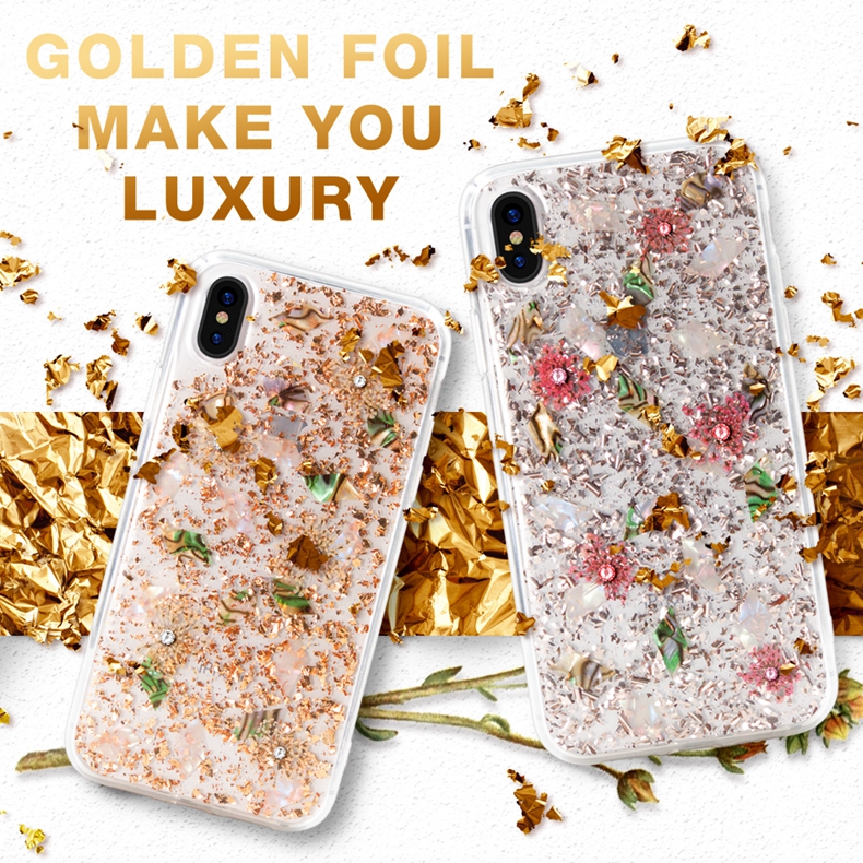 Kavaro Elegante Série Folha Dourada Decorada Flor Padrão Pc Tpu Híbrido Caso Para Iphone Xs 5,8 Polegadas - Prata