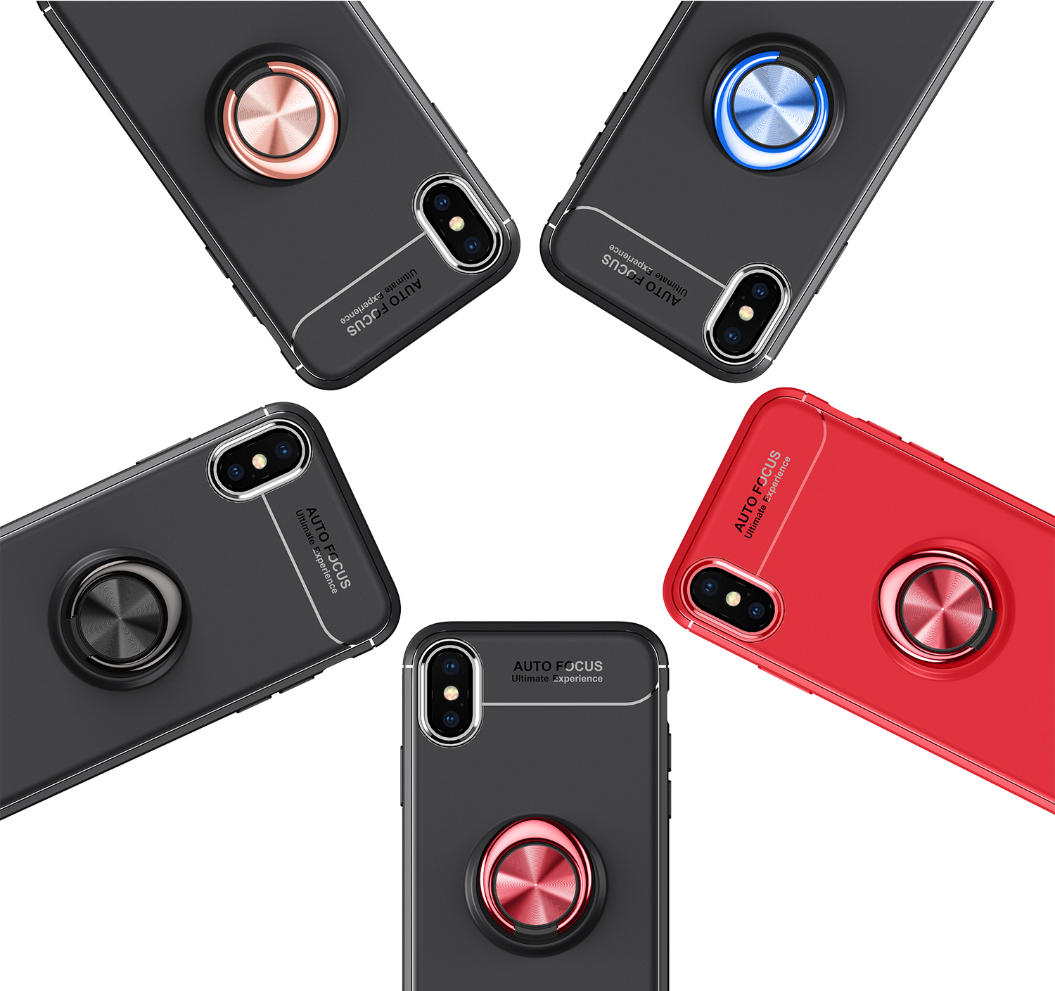 Lenuo Pour Iphone xs / x 5,8 Pouces Case [support de Bague en Métal] Case TPU Feuille Magnétique Intégrée - Tout Noir