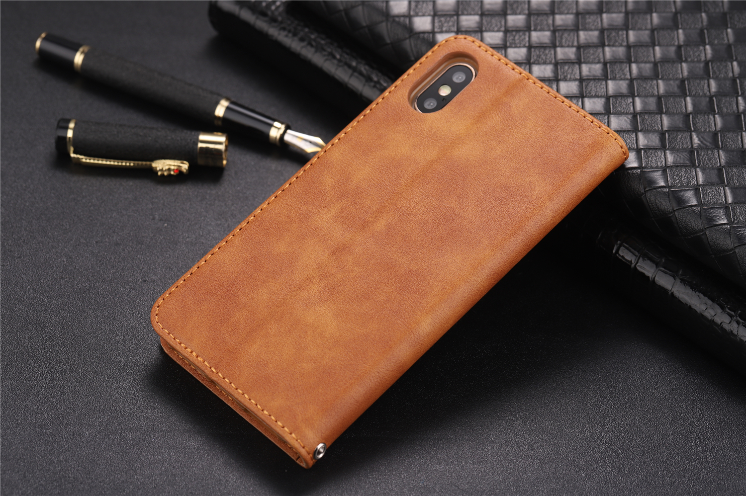 AZNS Retro Style PU Leather Protective Mobile Case for iPhone XS Max 6.5 inch - Black-8