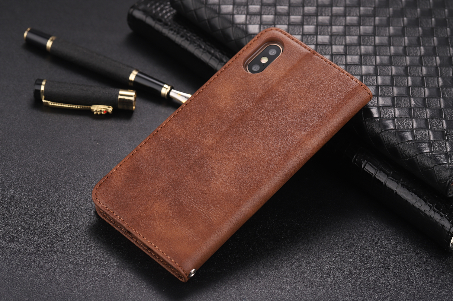 AZNS Retro Style PU Leather Protective Mobile Case for iPhone XS Max 6.5 inch - Black-12