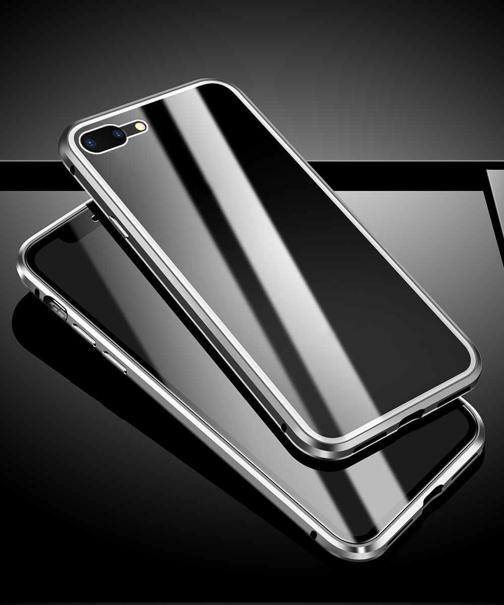 Cadre Magnétique En Verre Trempé Coquille De Téléphone Globale Complet Protection Complète Pour IPhone 8 Plus / 7 Plus 5,5 Pouces - Argent