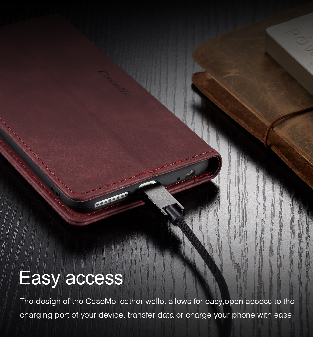 Caseme 013 Série Auto-absorbed PU le Cuir Wallet Stand Pour Iphone 6s Plus / 6 Plus 5,5 Pouces - Kaki