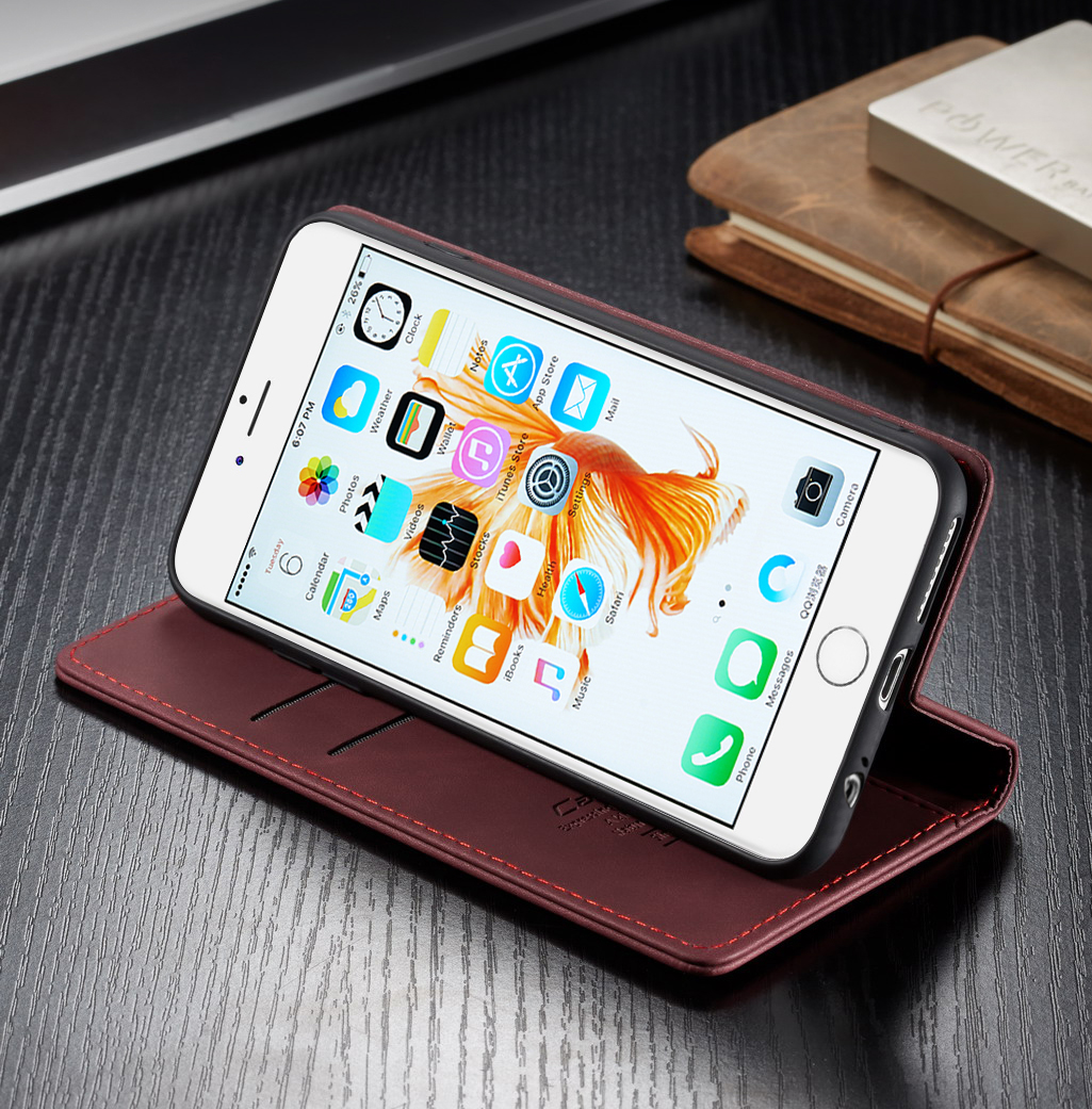 Caseme 013 Serie Auto-absorbido PU Leather Willet Stand Para Iphone 6s Plus / 6 Más 5.5 Pulgadas - Caqui