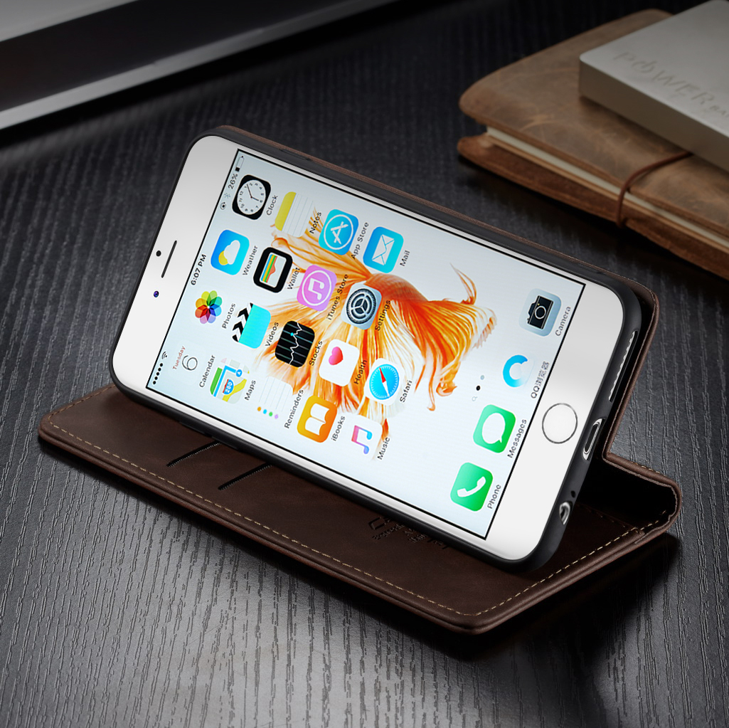 Caseme 013 Série Auto-absorbed PU le Cuir Wallet Stand Pour Iphone 6s Plus / 6 Plus 5,5 Pouces - Kaki