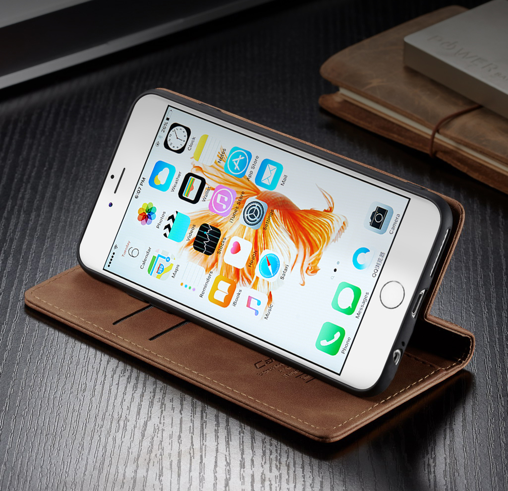 Caseme 013 Serie Auto-absorbido PU Leather Willet Stand Para Iphone 6s Plus / 6 Más 5.5 Pulgadas - Caqui