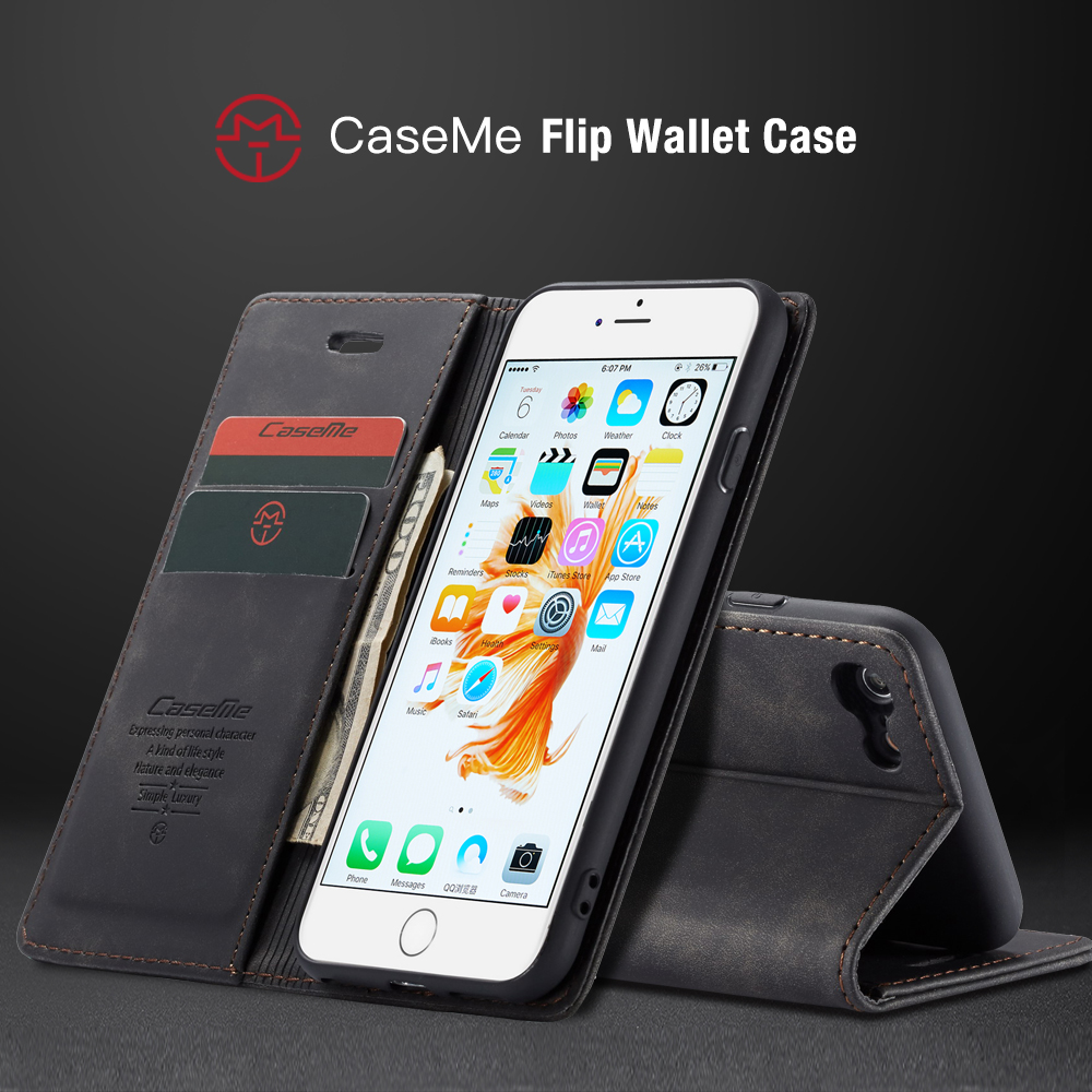 Caseme 013 Серия Автоматически Поглощенная Кожаная Кошелька PU Для Iphone 6s Plus / 6 Плюс 5,5 Дюйма - Хаки