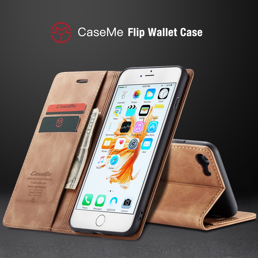 Caseme 013 Serie Auto-absorbiertes Pu-leder-brieftaschenstand Hülle Für Iphone 6s Plus / 6 Plus 5,5 Zoll - Khaki