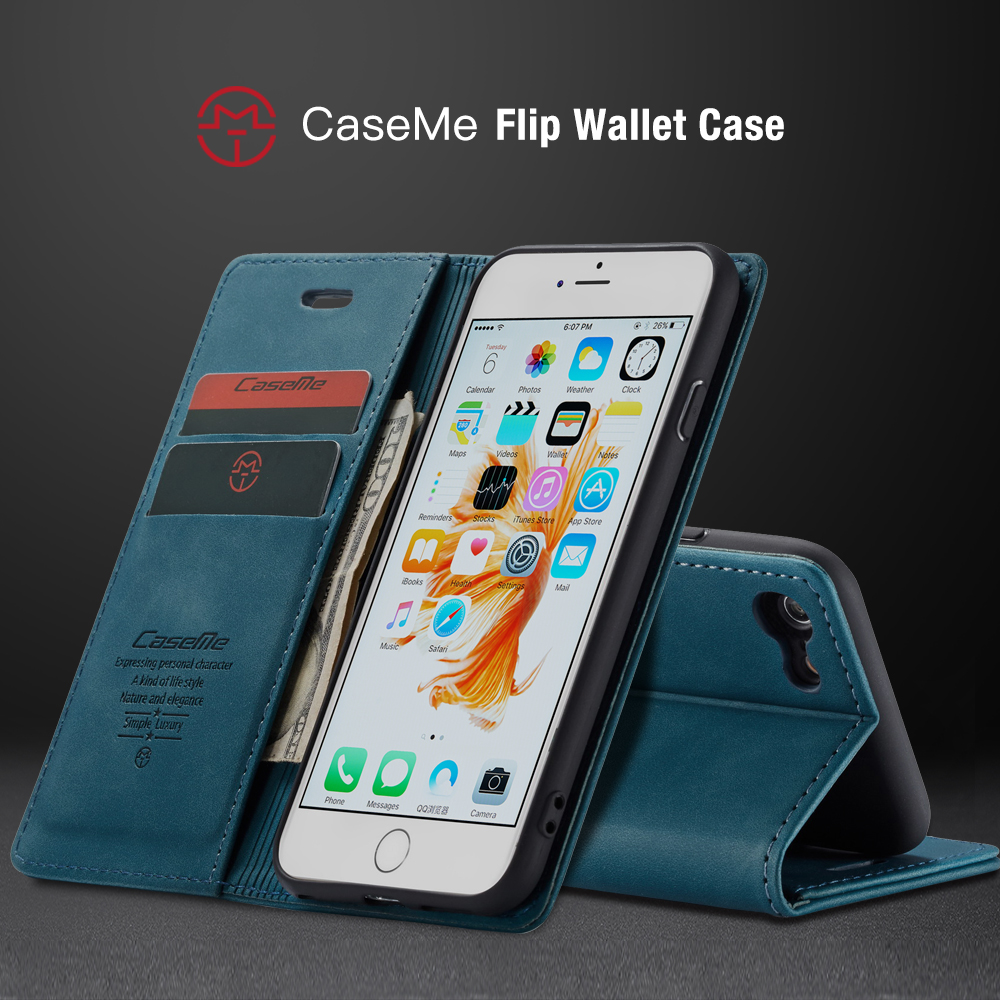 Caseme 013 Serie Auto-absorbido PU Leather Willet Stand Para Iphone 6s Plus / 6 Más 5.5 Pulgadas - Caqui